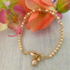 Izsmalcināta gaišu zelta pērļu rokassprādze ar Swarovski kristāliem 3 mm